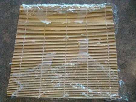 Plastic Wrap Taped On Back bamboo mat with plastic wrap taped on