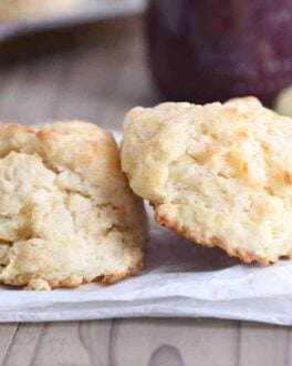 Easy flaky buttermilk drop biscuits on white napkin