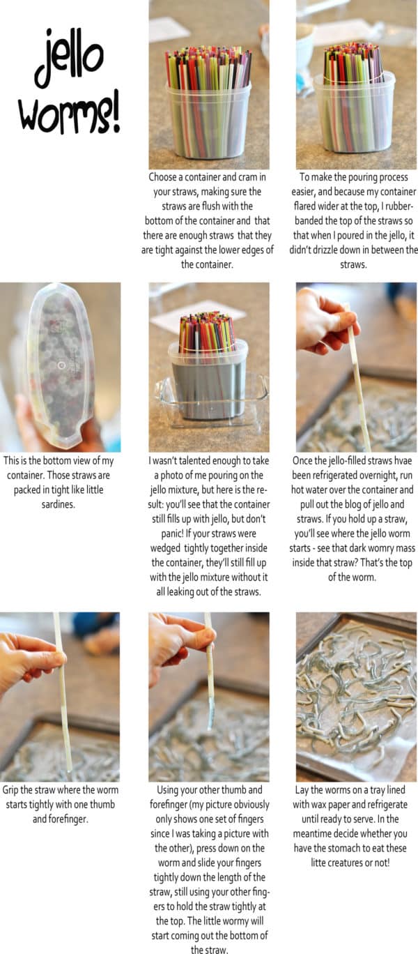 a step-by-step tutorial with pictures and text of how to make Jello worms