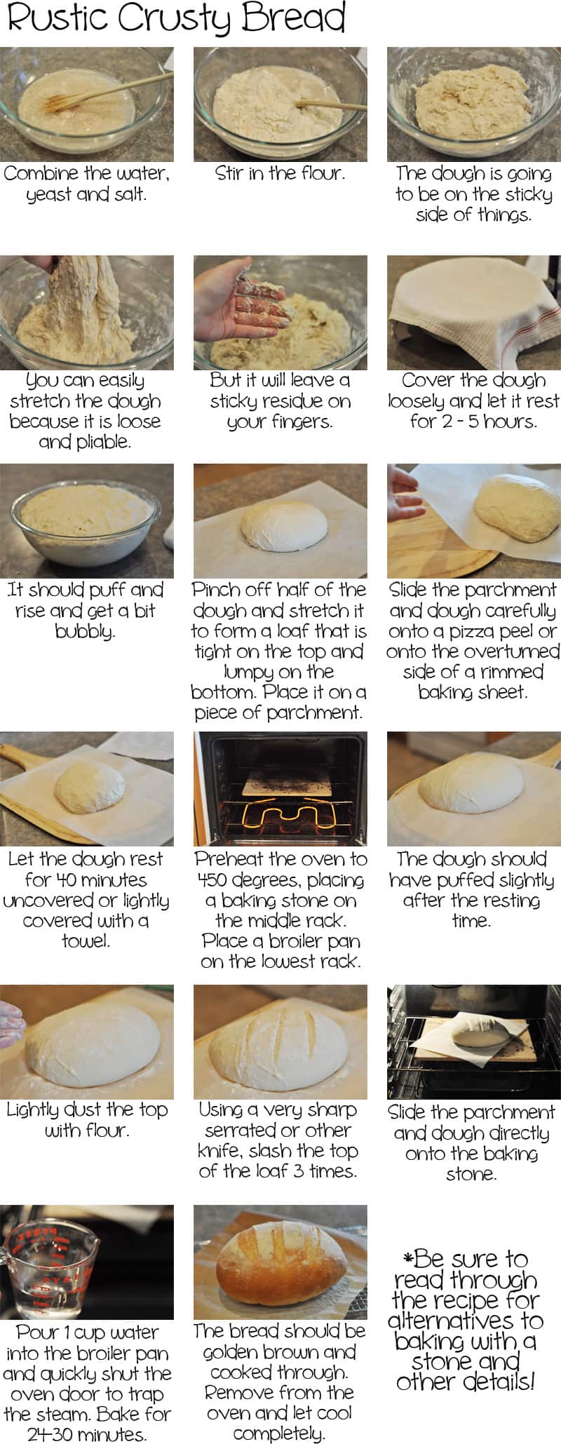 A how-to rustic bread tutorial with pictures and text for step-by-step instructions.