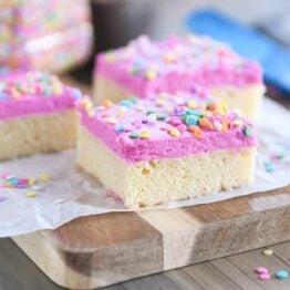 easy sugar cookie bar square on white parchment