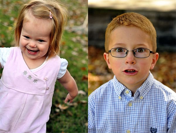 a picture of a little girl and a young boy side by side