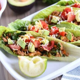 veggie turkey taco lettuce wraps on white tray
