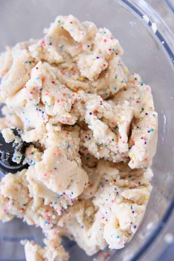 Mixed dough for funfetti shortbread bites.