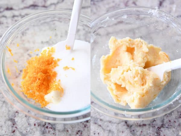 Filling for homemade orange sweet rolls stirred together.