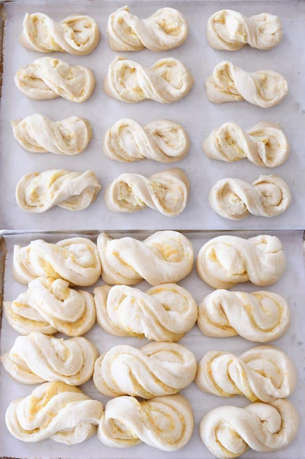 Risen homemade orange sweet rolls.