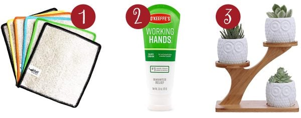 whiff dish cloths, working hands cream, succulent pot holder