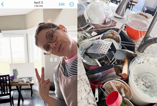 Food blogger picture; sink piled with dirty dishes.