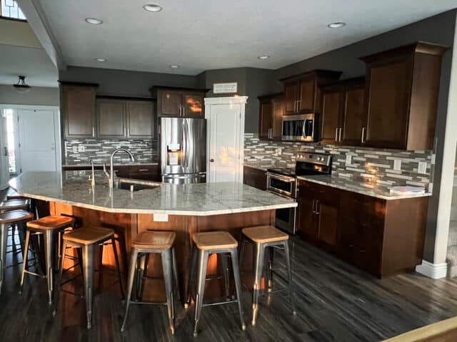 Brown and gray kitchen.