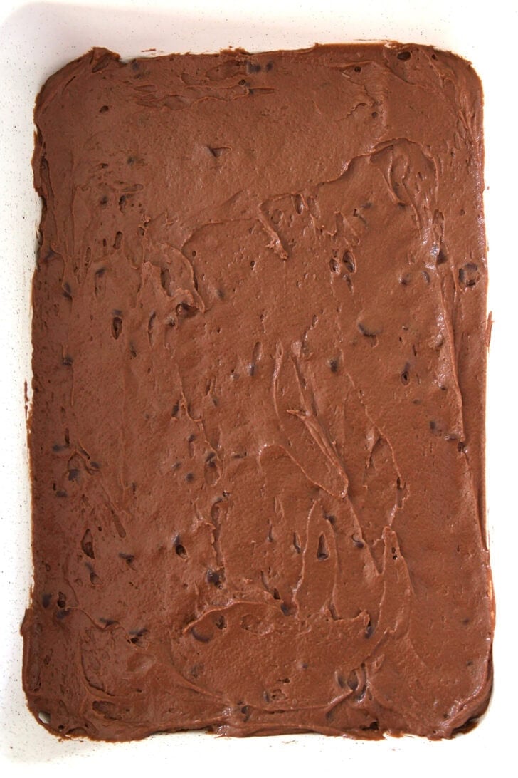 Cake batter in white 9X13-inch pan.