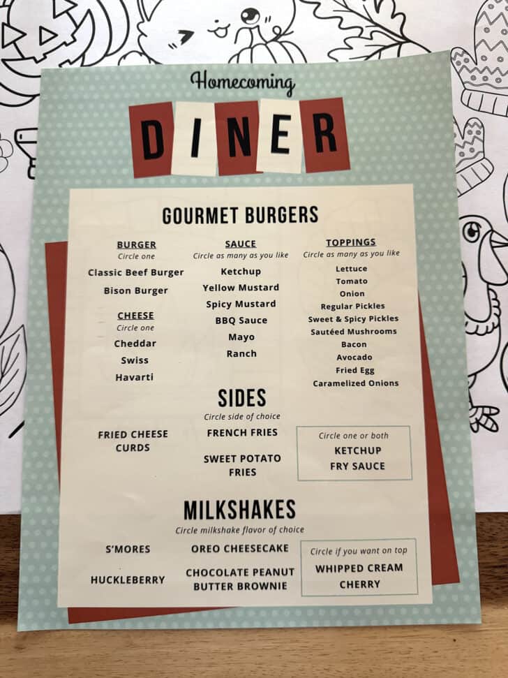Homecoming dinner menu