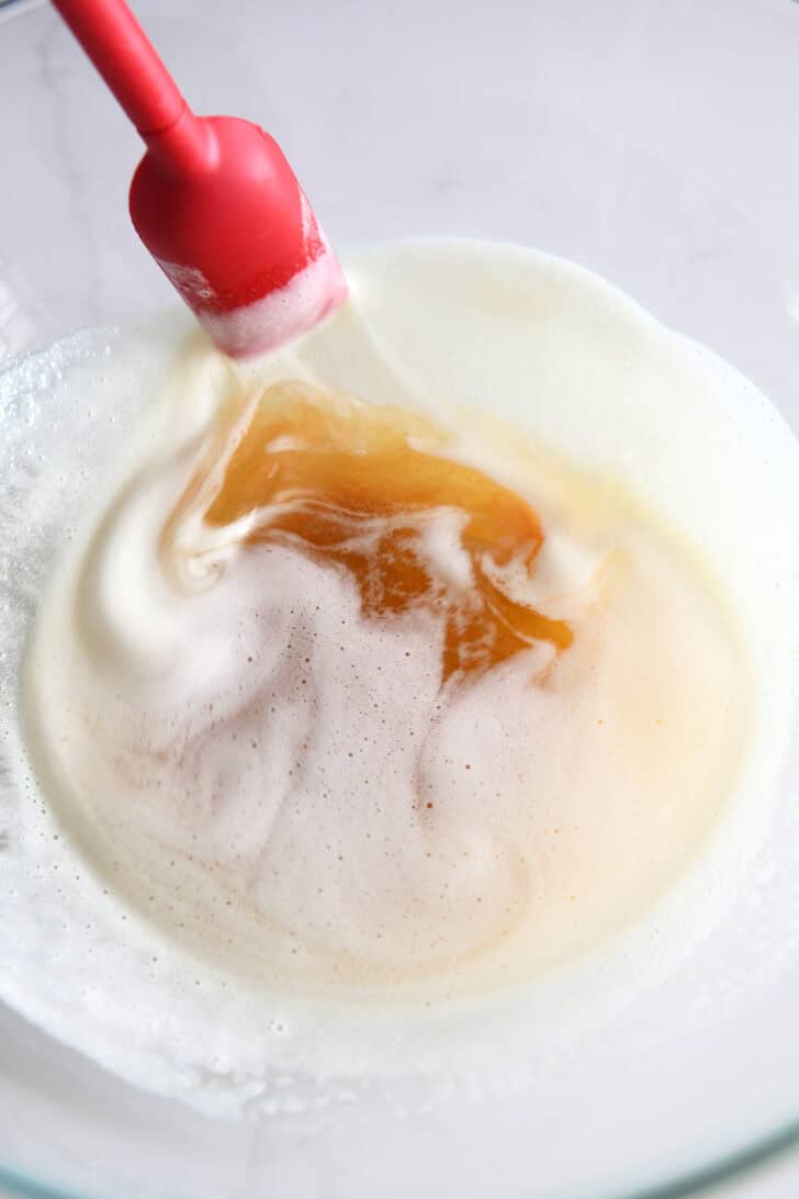 Glass bowl with brown butter.