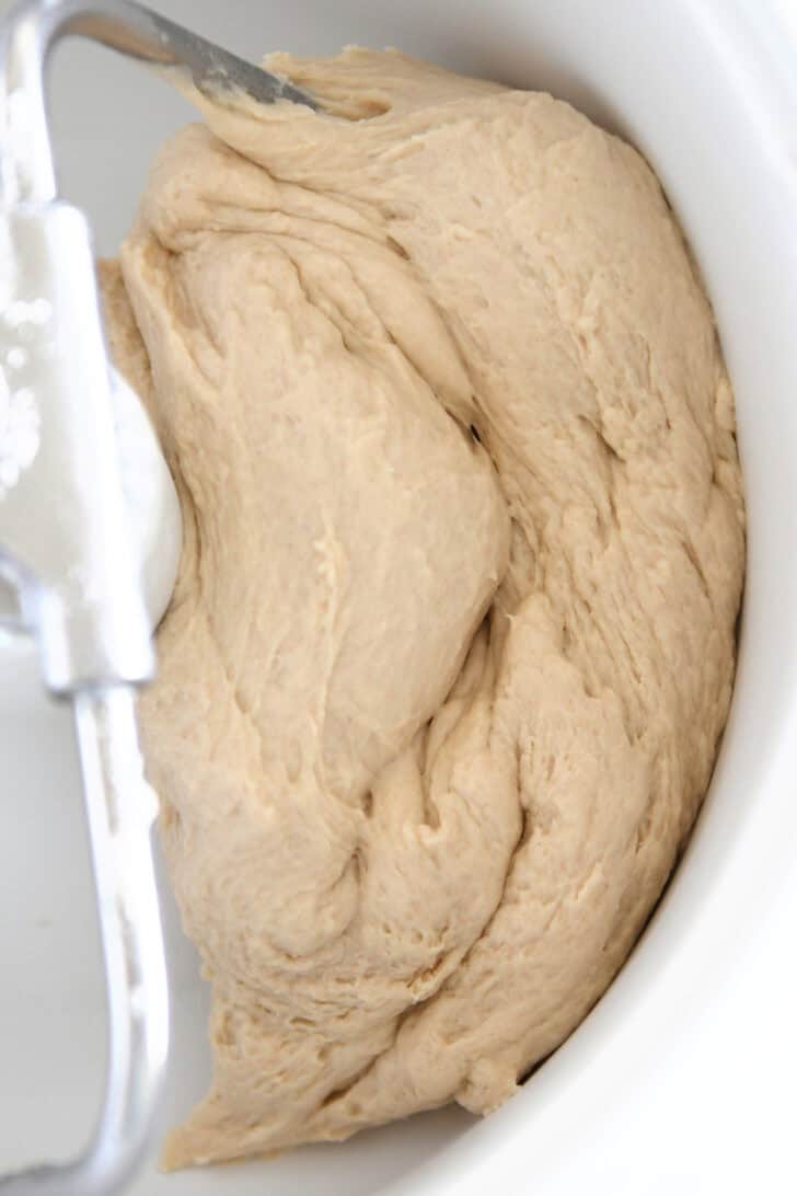 Bread dough in bosch mixer.