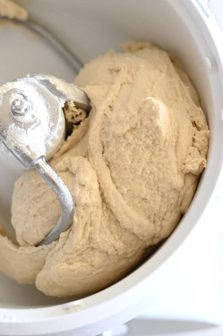 Breadstick dough mixed in Bosch mixer with dough hook.