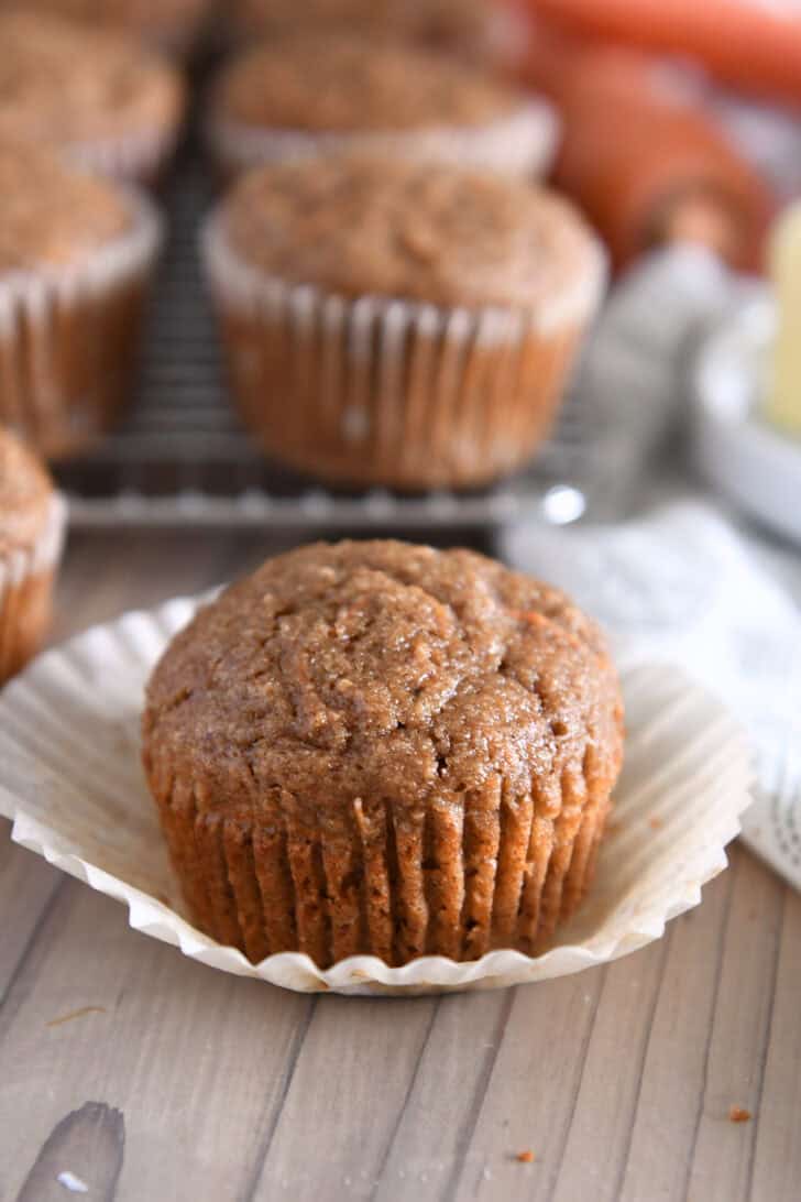 Unwrapped carrot cake muffin.