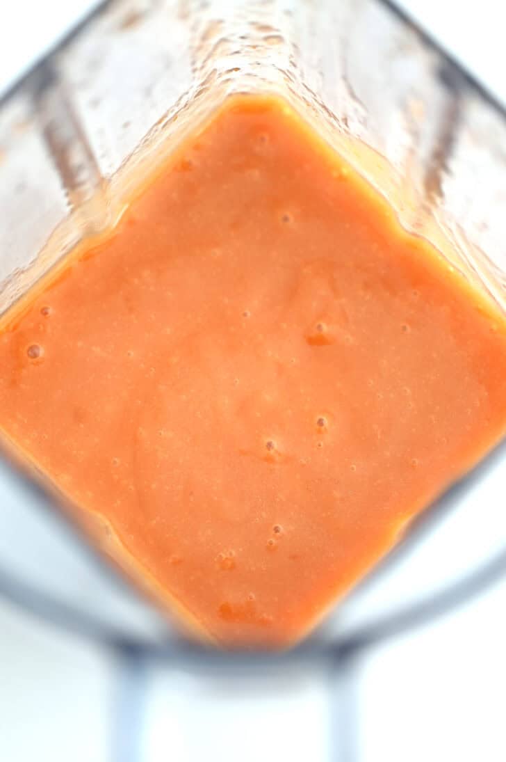 Top down view of blender with blended catalina dressing.