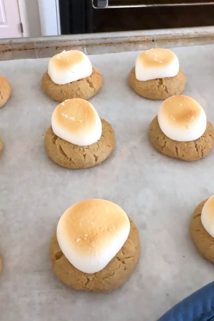 Graham cracker cookies topped with toasted marhsmallows.