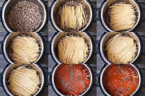 Step-by-step photos of how to make instant pot spaghetti.