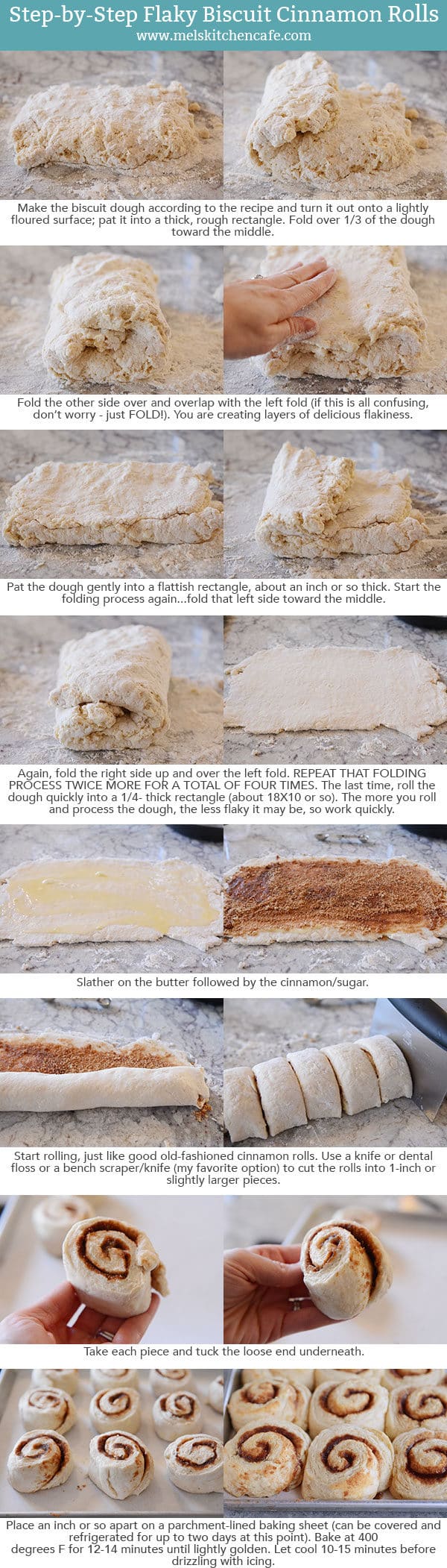 Step-by-step pictures and instructions of how to make biscuit cinnamon rolls.