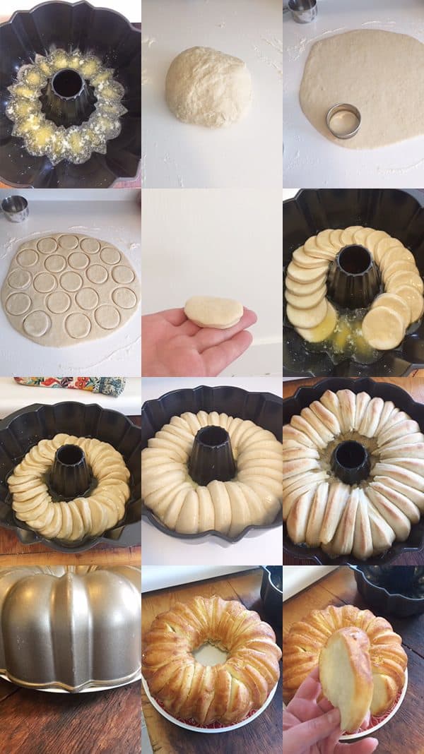 Step by step putting together bundt bread.