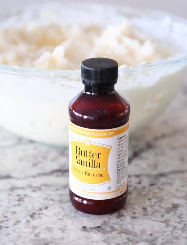 Butter vanilla emulsion in front of frosting.