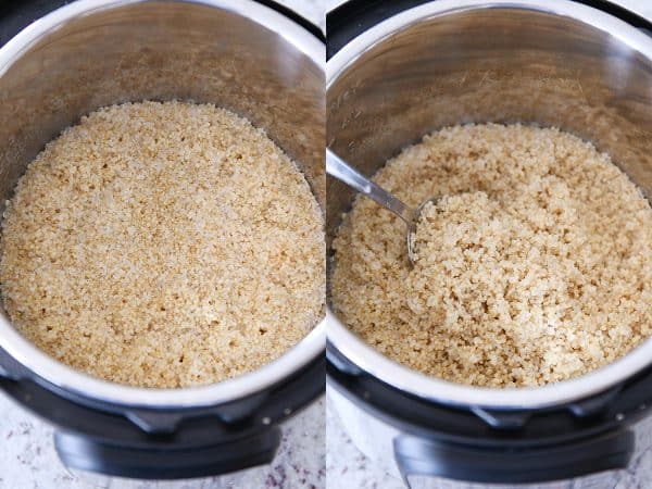 Stirring cooked quinoa in the Instant Pot.