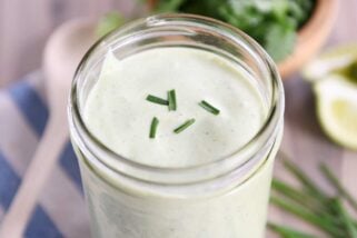 Jar of cilantro lime dressing.