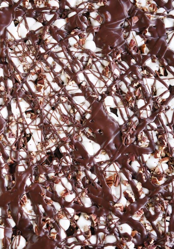 Top down view of sheet pan Mississippi Mud Bars.