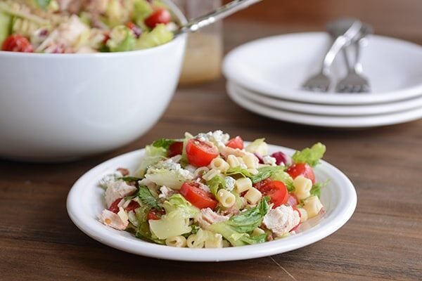 A white plate of Portillo's chopped salad.