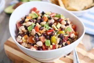 Cowboy caviar dip in white bowl.