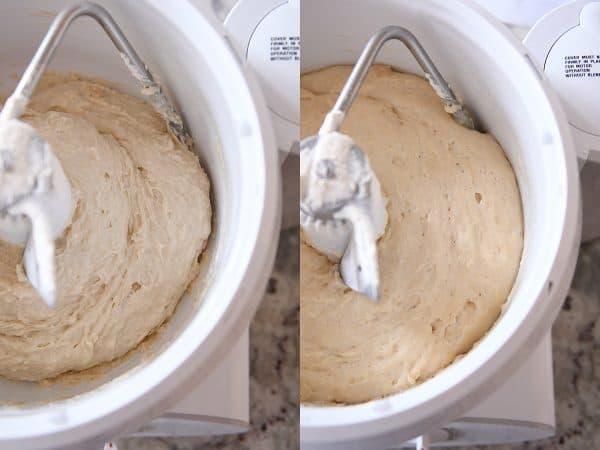 Sponge rising for cinnamon roll dough.