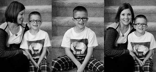 Three pictures of a Mom sitting by her son. 